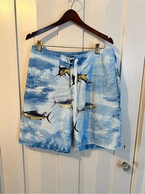 Nautica Light Blue Marlin Print Swim Shorts